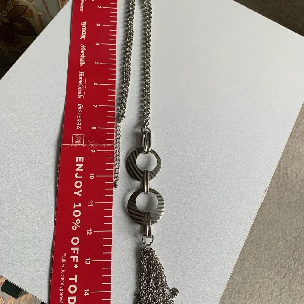 Elegant Long Silver Necklace with Chain Tassel - Picture 2 of 2